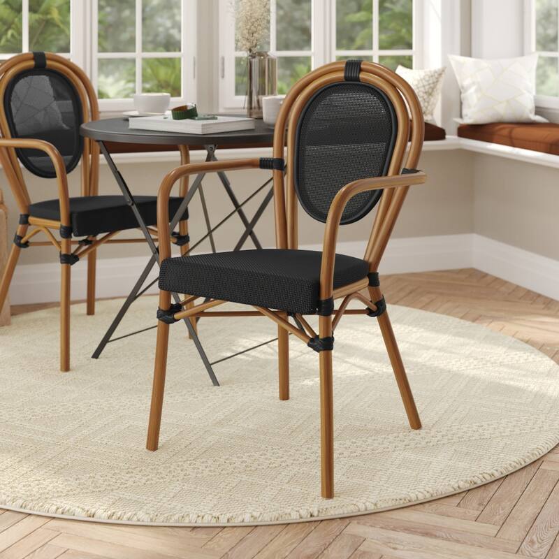 All-Weather Commercial Paris Chair with Arms and metal Frame - BlackNaturalFrame