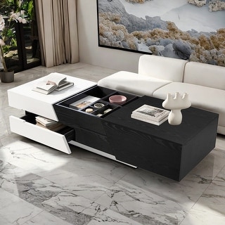 Modern Rectangular Extendable Coffee Table with Drawer Storage - Bed ...