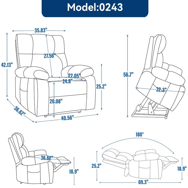 Oversized Chenille Power Lift Recliner with Massage & Heat