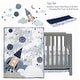 preview thumbnail 2 of 6, Lambs & Ivy Sky Rocket 5-Piece Blue Galaxy/Space Nursery Baby Crib Bedding Set