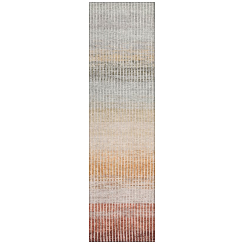 Machine Washable Indoor/ Outdoor Contemporary Stripes Chantille Rug