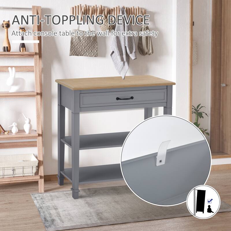 HOMCOM Modern Style Sofa Console Entry Hallway Table with Drawer and Shelves - Grey