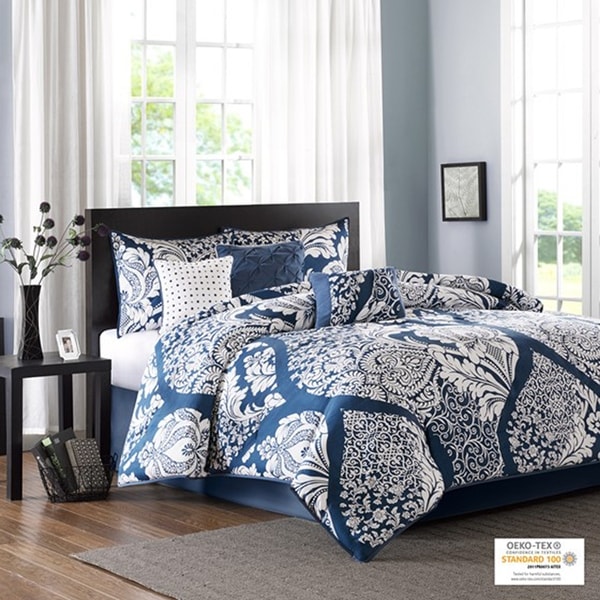 Madison Park Marcella Indigo Cotton Printed 7-piece Comforter Set. Opens flyout.