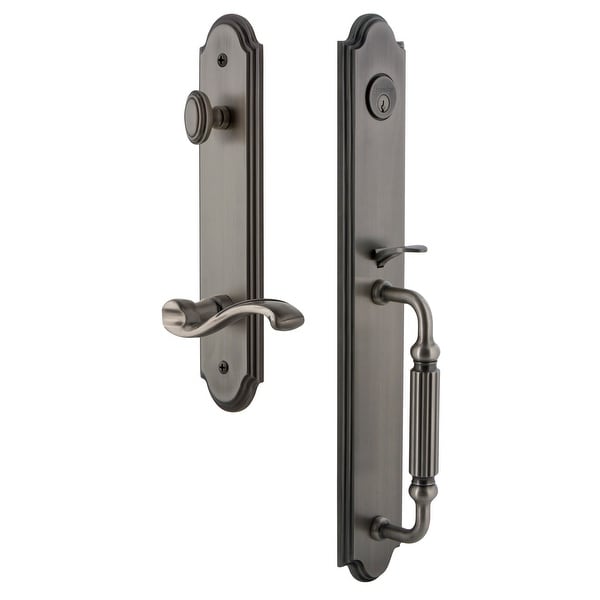 Grandeur ARCFGRPRT_ESETD_NA_LH Arc Solid Brass Rose Left Handed Dummy Full Plate 'F' Grip Handleset with Portofino Lever