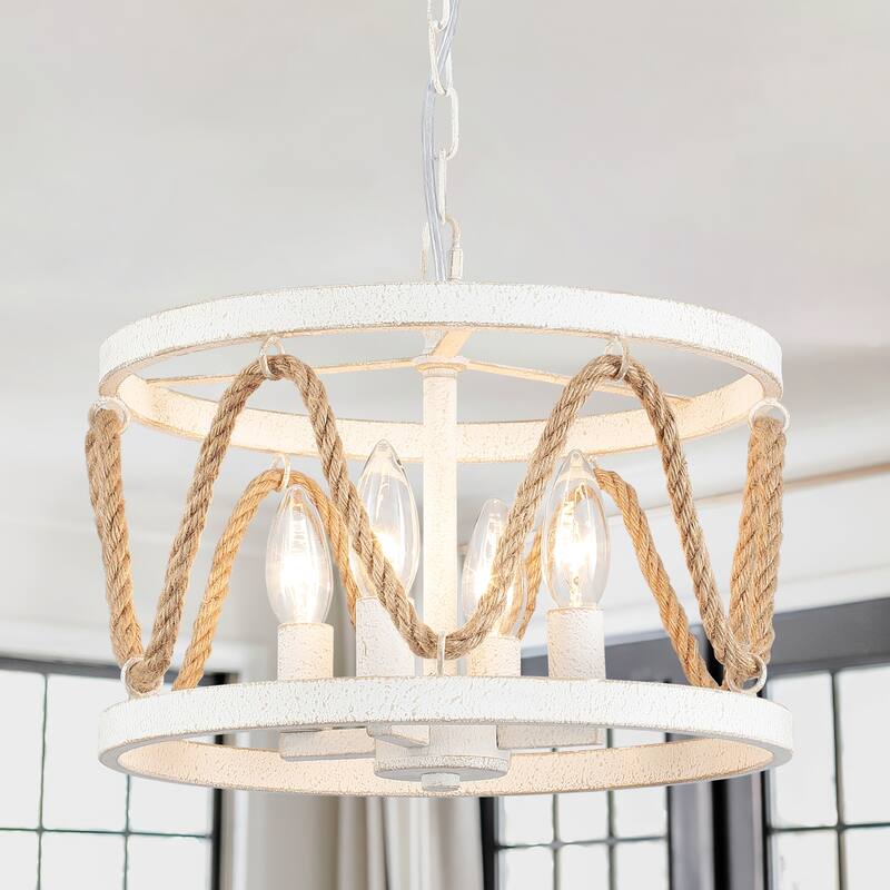 4-Light Circle Rustic Hanging Candlestick Linear Chandelier Lighting Fixture for Kitchen Island