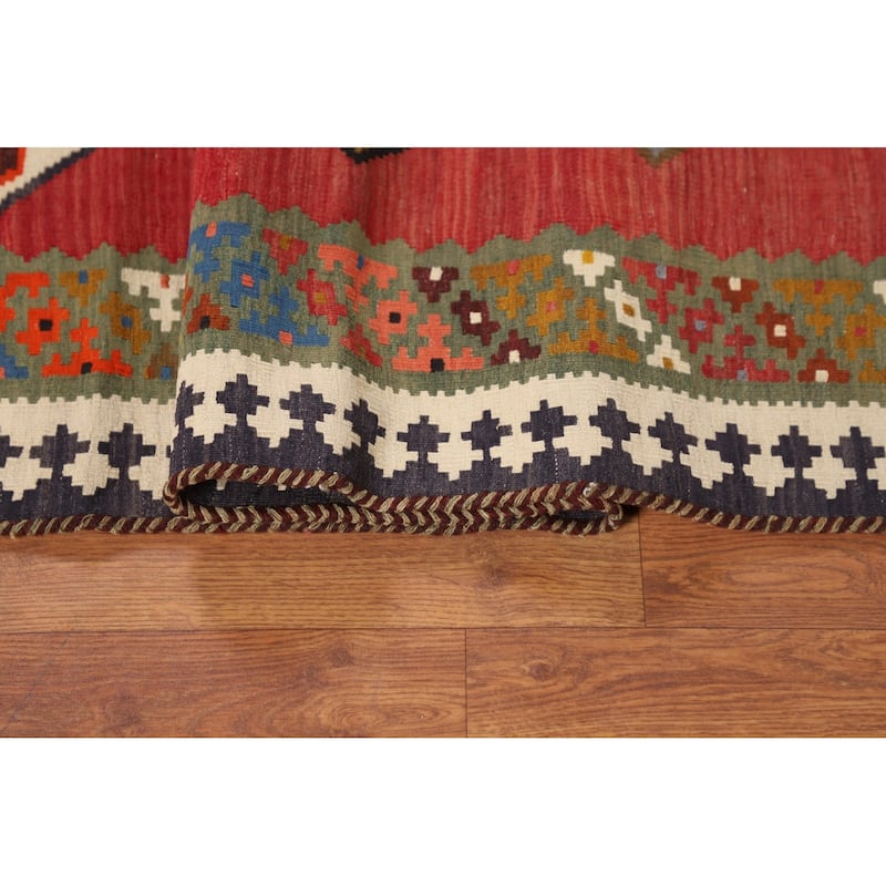 Kilim Qashqai Persian Vintage Rug Hand-Woven Reversible Wool Carpet - 4'1"x 6'0"
