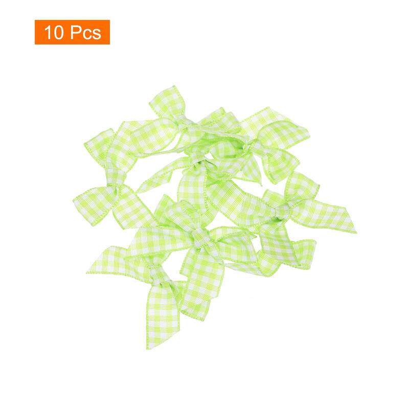 10Pcs Mini Gingham Ribbon Bow 1.5" Checkered Fabric Satin
