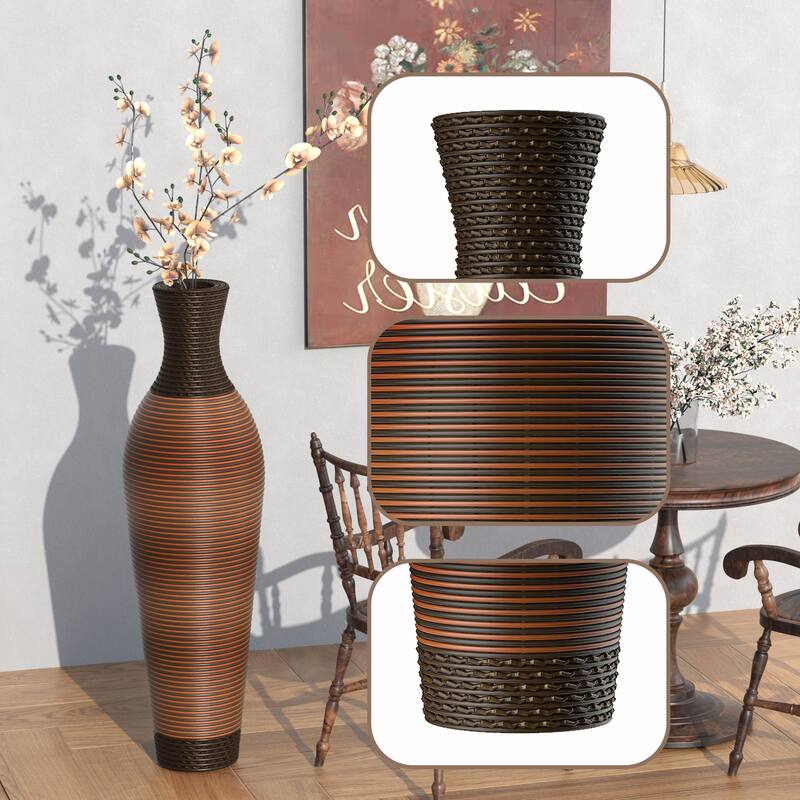 39 "tall standing designer floor vases with elegant two-tone dark brown finishes