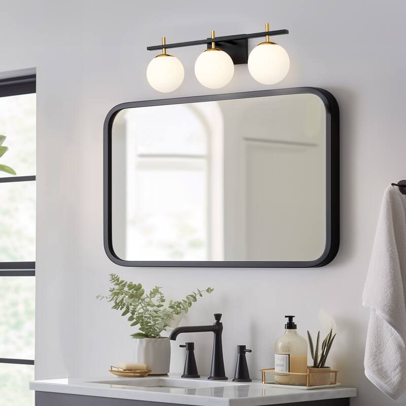 3-Light Black Vanity Light with Globe Shades - 24'' W