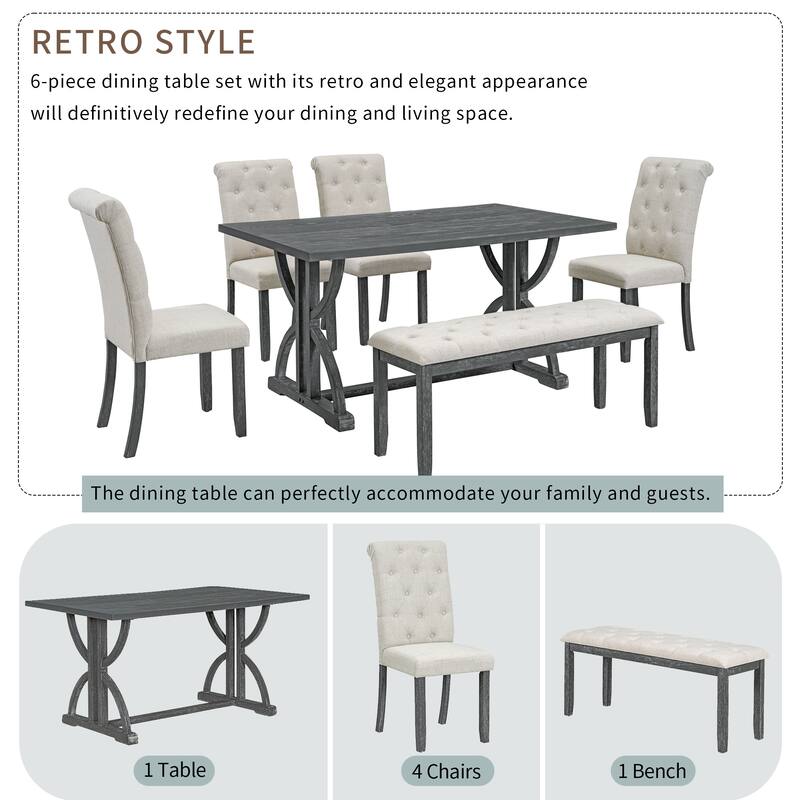 6-Piece Retro Rectangular Dining Table Set