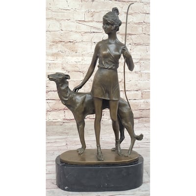Diana The Huntress With Companion Imitative Dog By Bruno Zach Bronze Sculpture