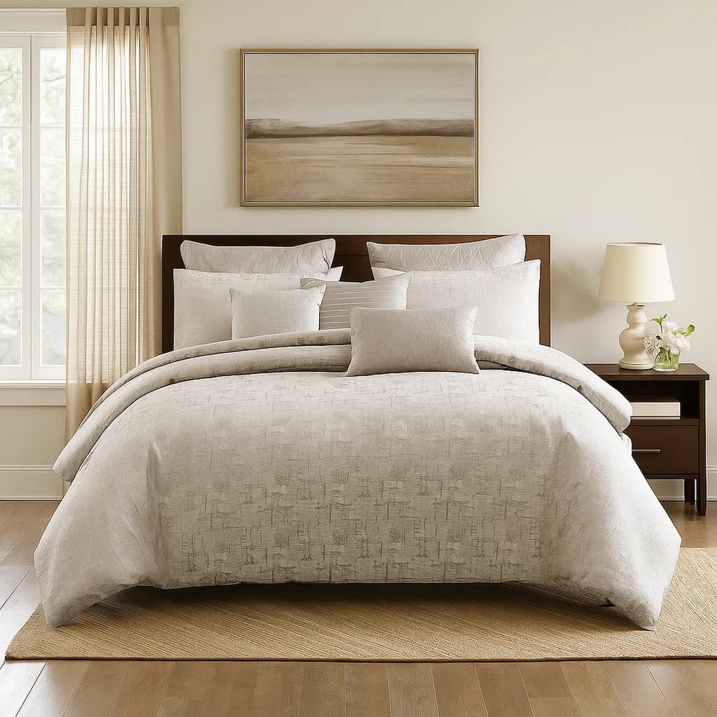 10 Piece King Polyester Comforter Set with Jacquard Print, Gray