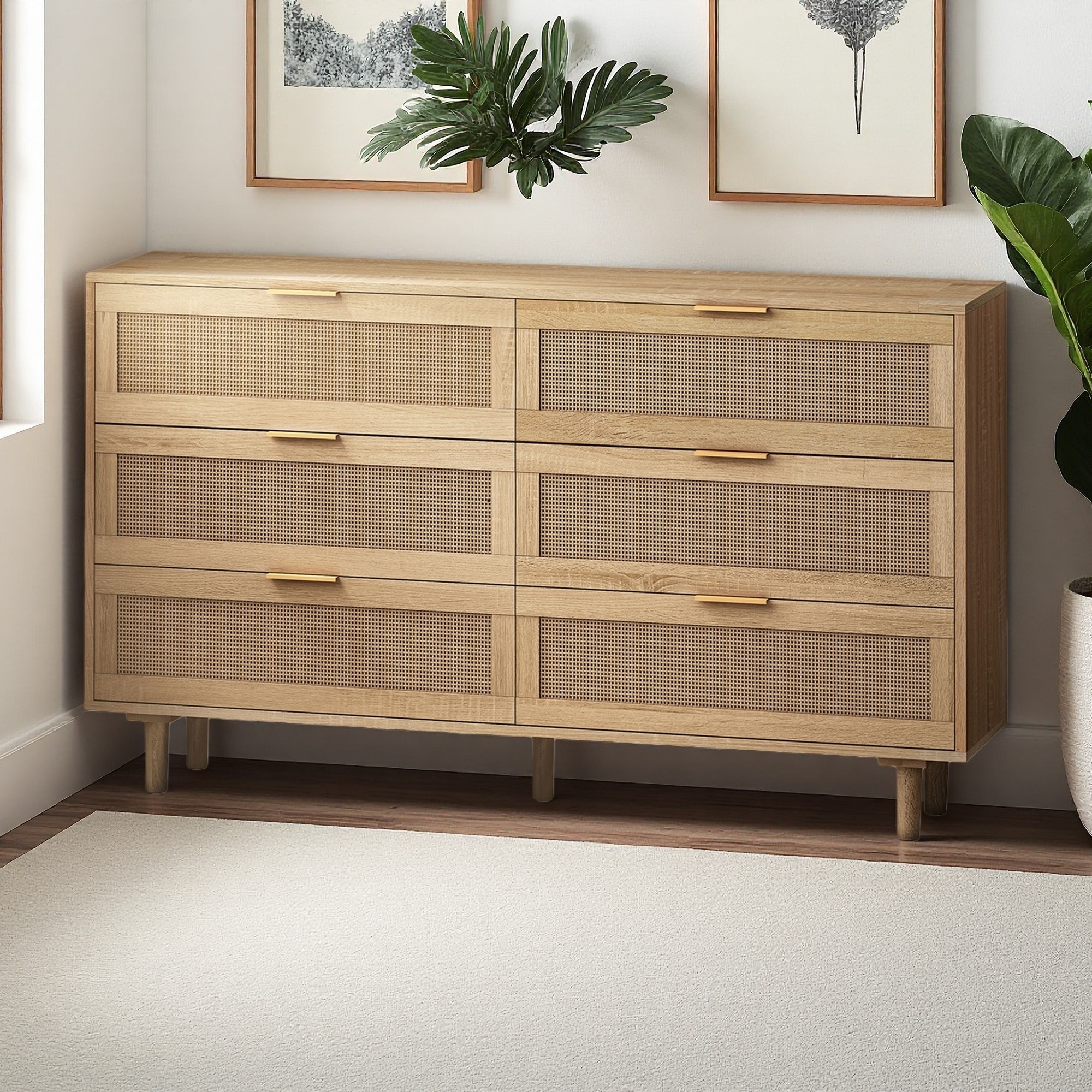 51.18" 6-Drawer Rattan Cabinet with Ample Storage