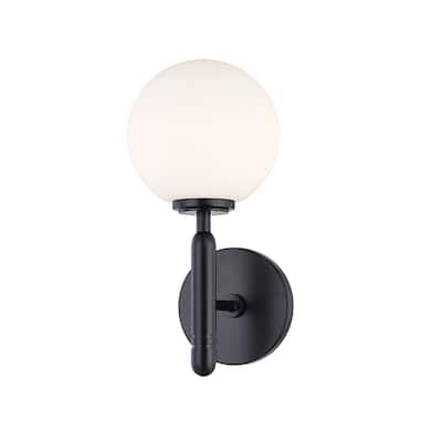 Mitzi by Hudson Valley Mina 1-light Glossy Black LED Wall Sconce, Opal Acid Etched Glass