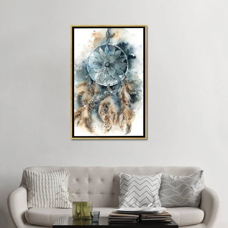 iCanvas "Dreamcatcher In Teal And Amber" by Sophie Rodionov Framed Canvas Print