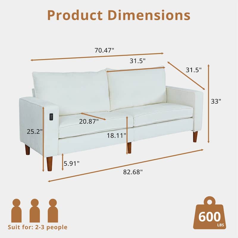 82.7" Sofas for Living Room, Comfy Love Seat Couches, Corduroy Loveseat Sofa,, Easy Assembly with USB