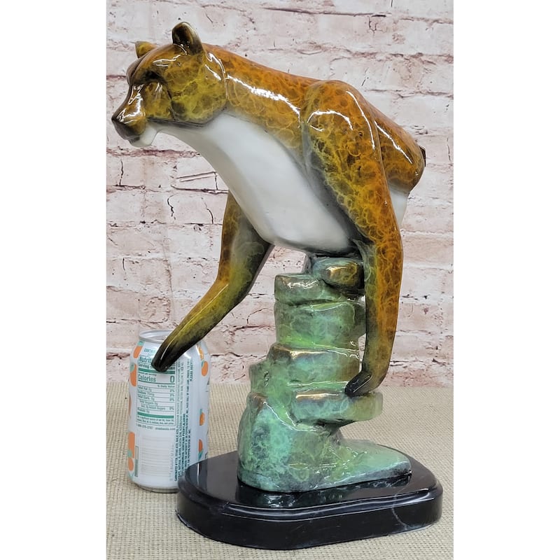Bronze Metal Cougar Mountain Lion W/ Glazed Patina Finish Statue Sculpture Limited Edition 14 Inches X 10 Inches