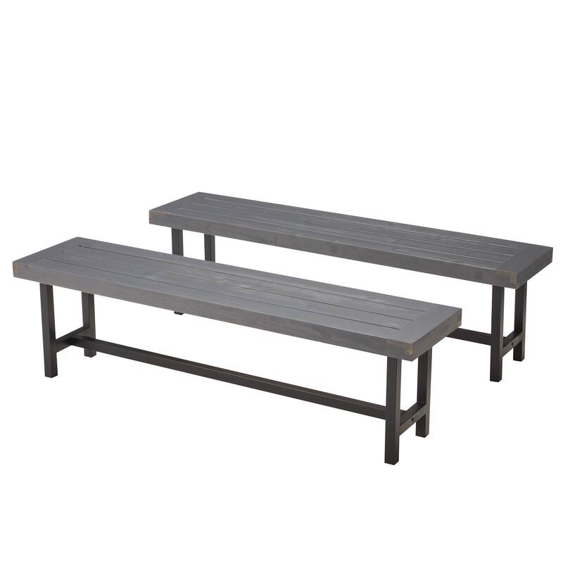 AVAWING 2 Pieces Outdoor Wooden Picnic Dining Coffee Bench