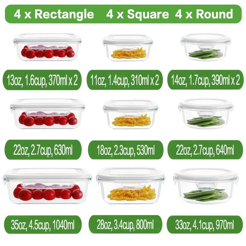 12 Sets Glass Food Storage Containers with Lids, Meal Prep Containers, Airtight Bento Boxes, BPA Free & Leak Proof