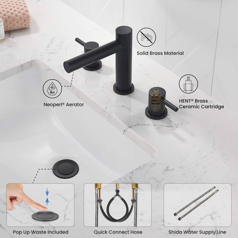 Circular 8" Bathroom Sink Widespread Faucet with Drain Assembly