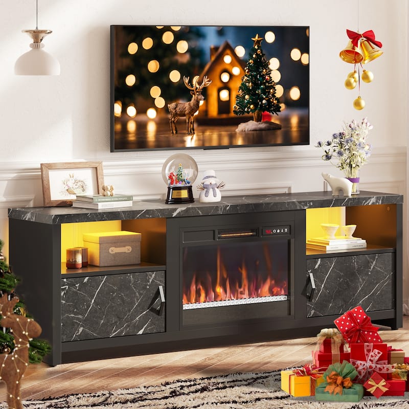 70" TV Stand for 75" TVs with LED Fireplace Light and Cabinet - 71 inches