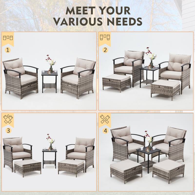 AVAWING 5-Piece Patio Furniture Set Wicker Conversation Set with Coffee Table and Ottoman