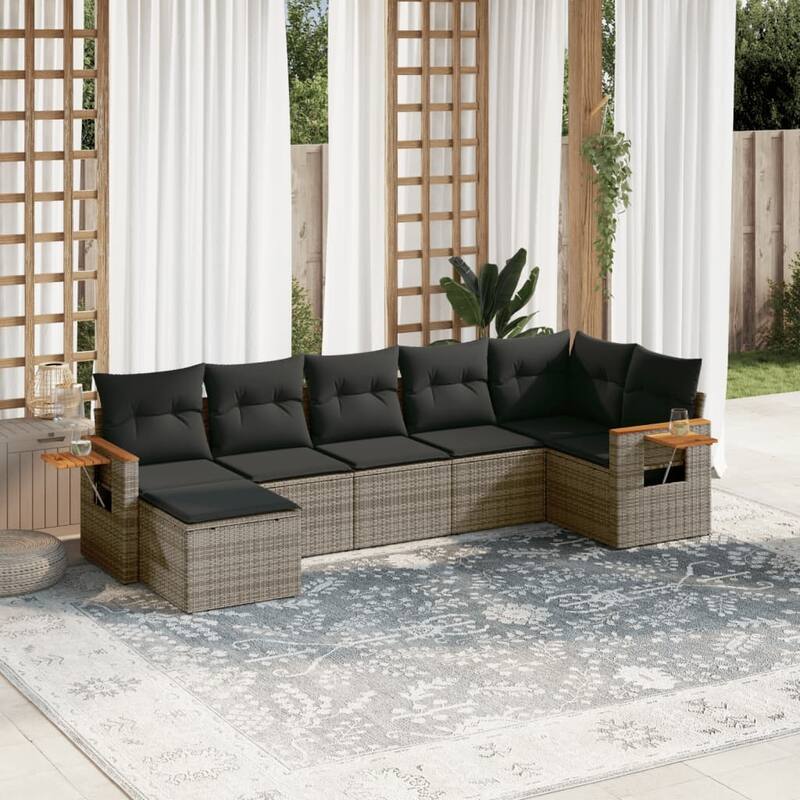 vidaXL Patio Sofa Set with Cushions Outdoor Conversation Furniture Poly Rattan - Grey without table - 24.4 x 33.5 x 27.2 in