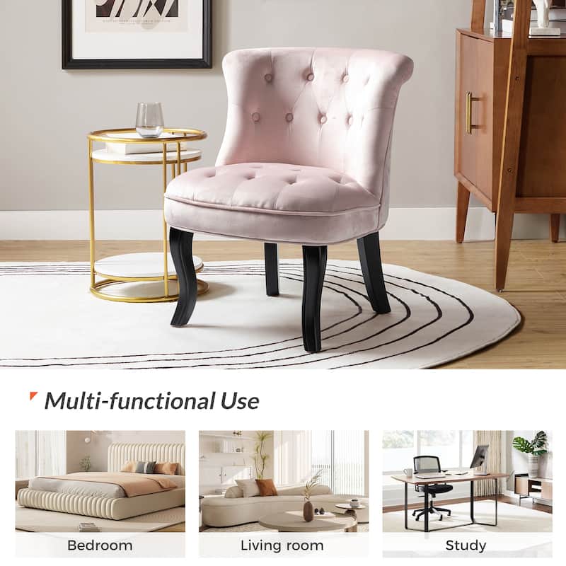 Paolino 25.1" Wide Traditional Velvet Button-tufted Back Stools with Wood Legs by HULALA HOME