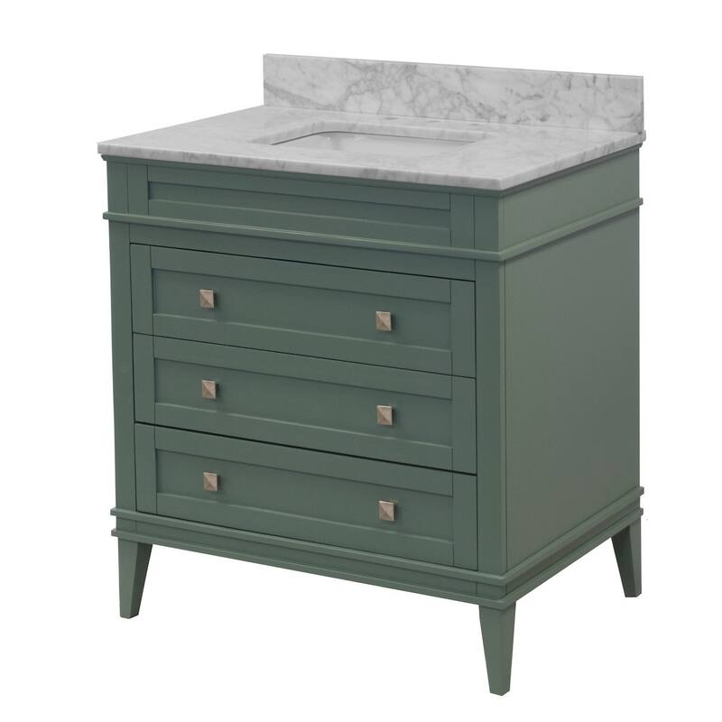 KitchenBathCollection Eleanor 36" Bathroom Vanity with Carrara Marble Top