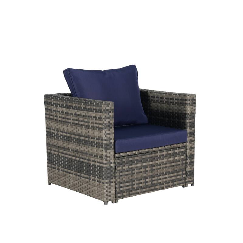6-Piece Outdoor Wicker Conversation Sofa Set with Coffee Table, Ottoman