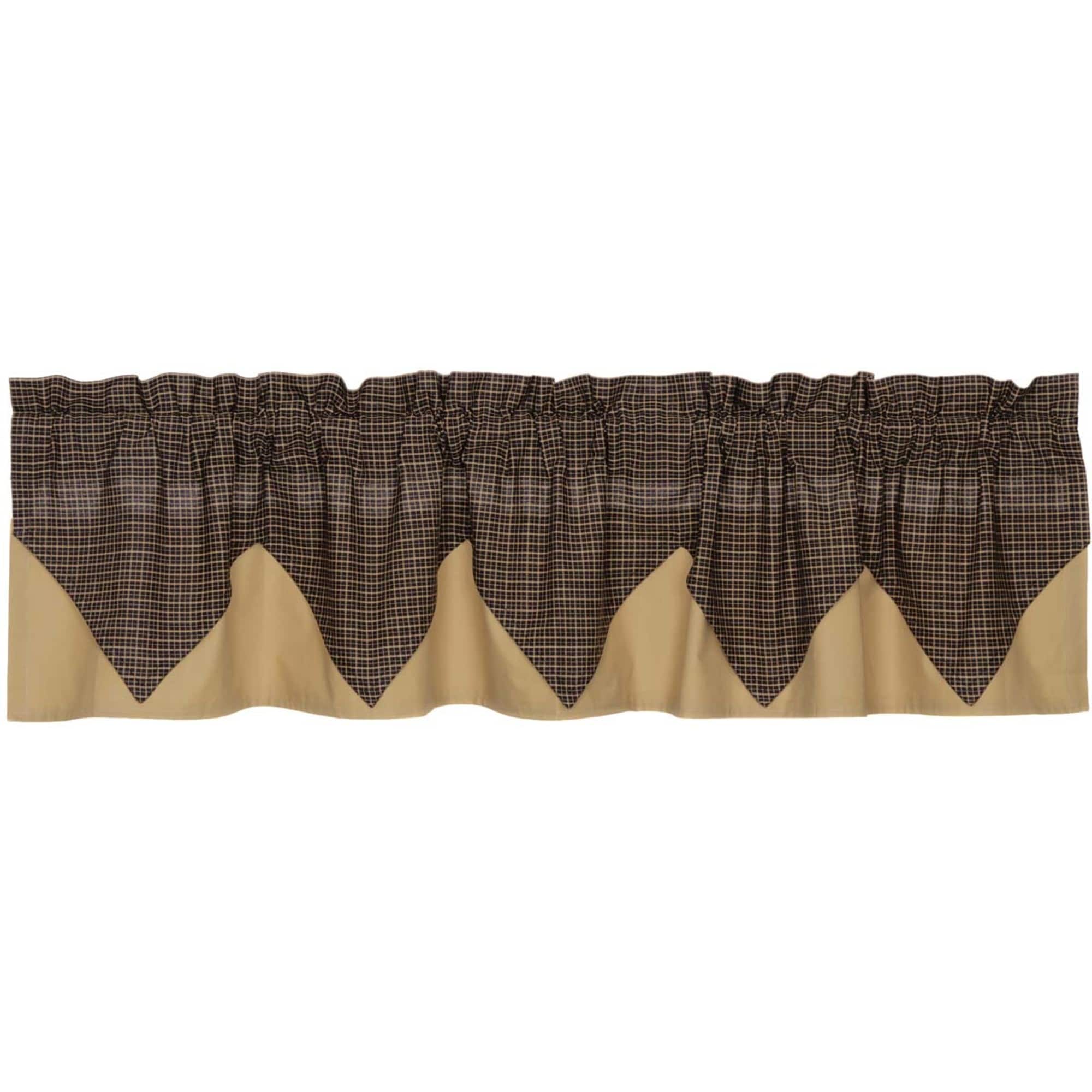 KETTLE GROVE Plaid Valance Layered Lined Primitive Black/Tan Check Rustic 16x72 