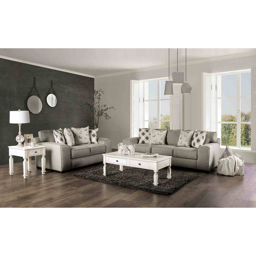 Transitional Gray Finish 2pc Reversible Back Pillow Seat Cushions Sofa Living Room Set