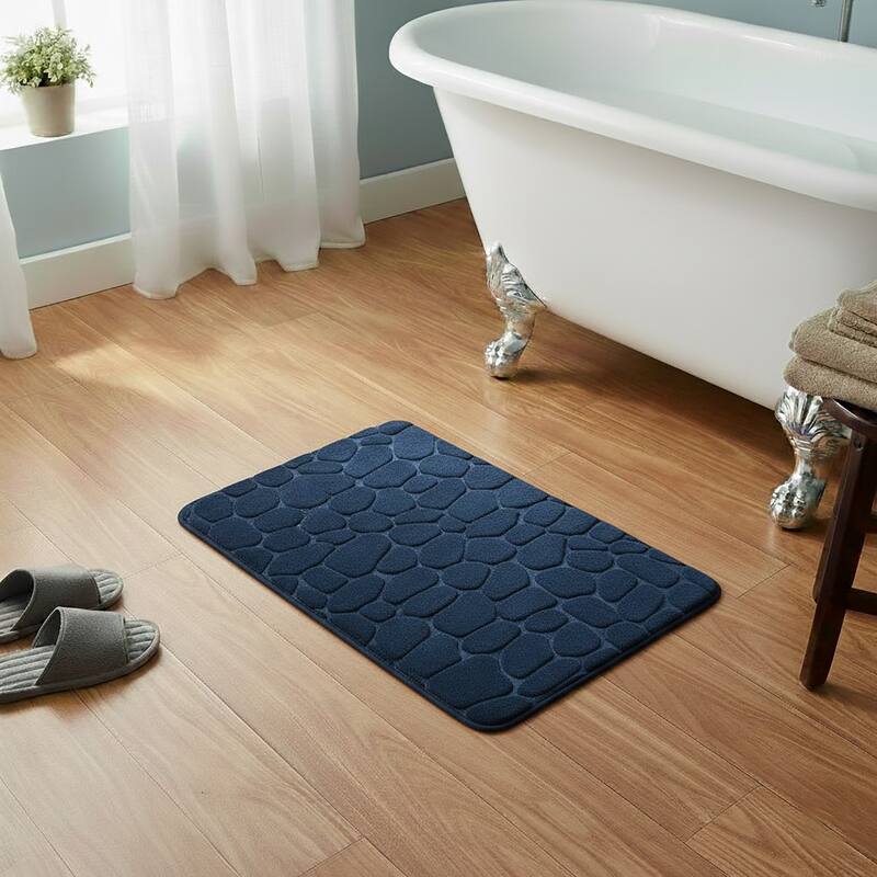 Memory Foam Bath Mat Pebble Design 32x20 - Navy Blue
