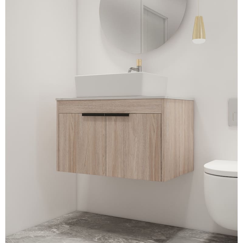 Malwee 24"/30" Floating Bathroom Vanity, Wall Mounted Bathroom Vanity with Ceramic Sink,Soft Close Doors - 29.5"×18.9" - Beige with sink-110