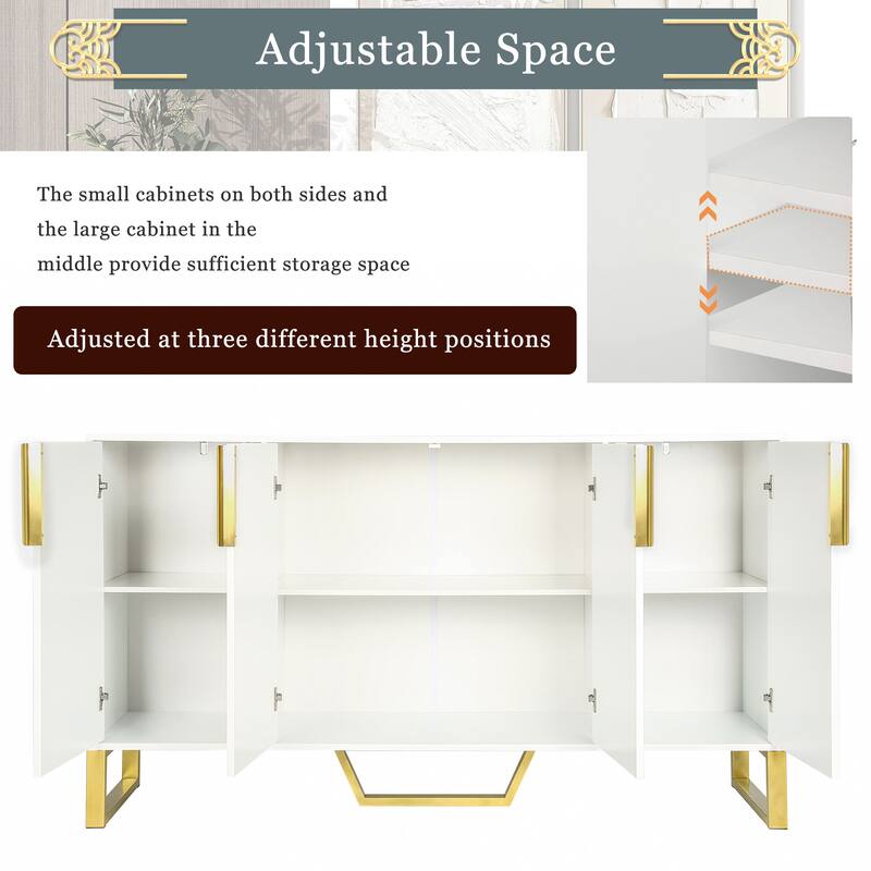 Modern 4-Door Cabinet with Adjustable Shelves, Metal handles and Four Doors
