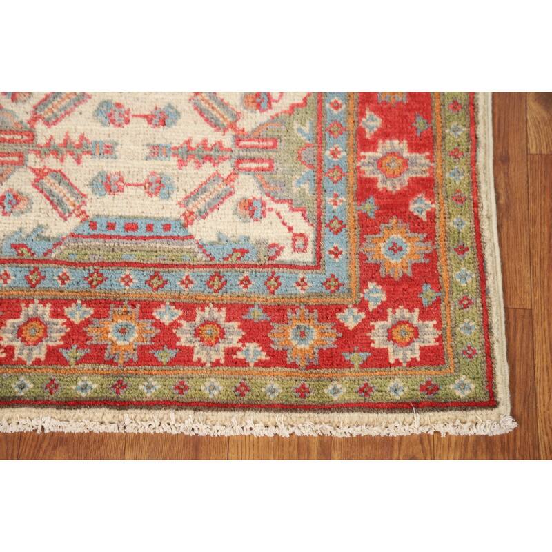 Geometric Kazak Oriental Accent Foyer Rug Hand-Knotted Wool Carpet - 2'0"x 3'0"