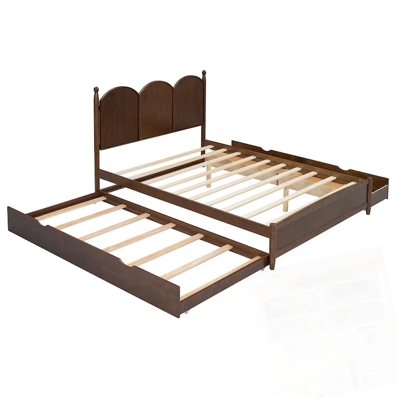 Queen Size Platform Bed With with 2 Big Drawers and Twin XL Size Trundle