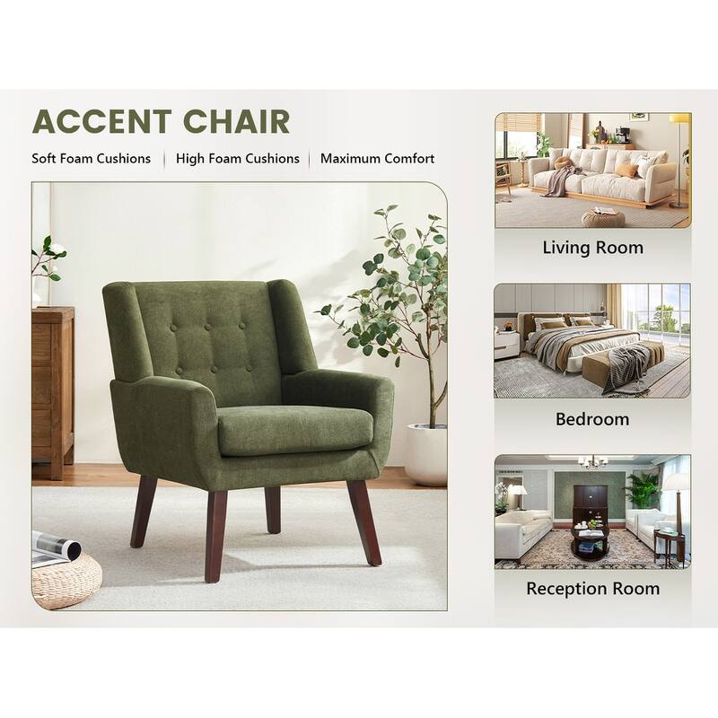 HUIMO Modern Linen Upholstered Armchair Tufted Accent Chair