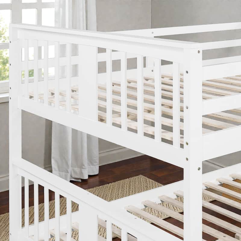 Full Over Full Bunk Bed with Ladder, Solid Wood Convertible Bunk Bed Frame for Bedroom or Guest Room