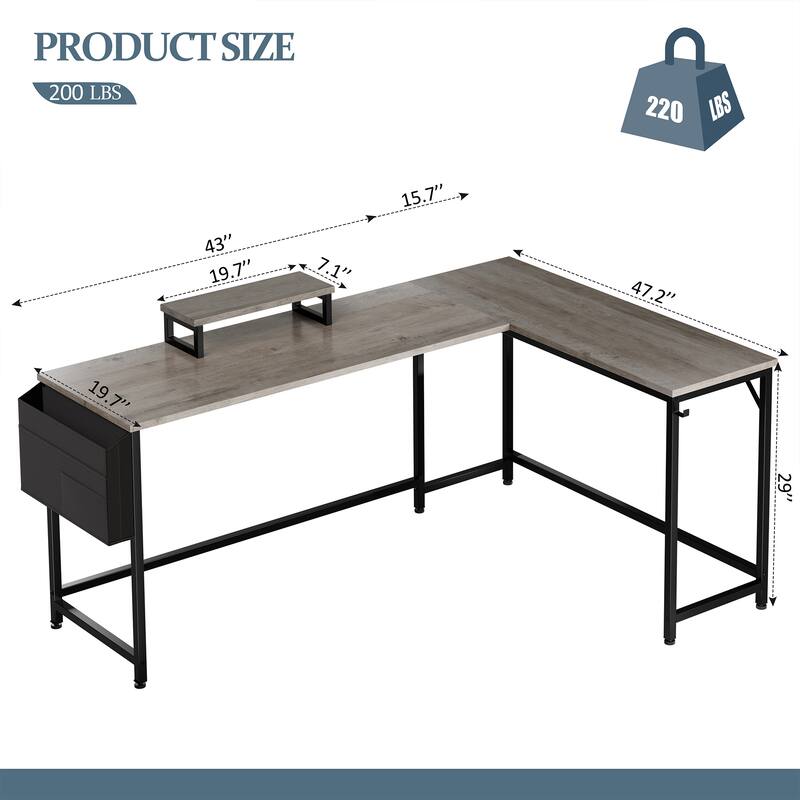 Futzca L Shaped Computer Desk with Monitor Stand