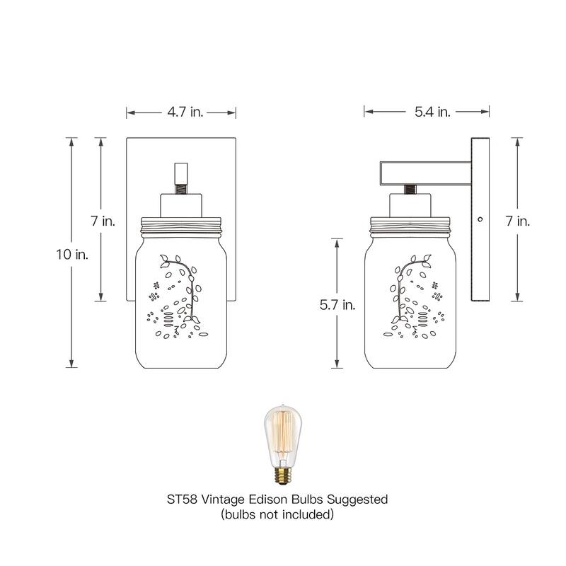 1-Light Black/Wood Tone Rustic Farmhouse Wall Sconce with Clear Mason Jar Glass Shade - 10"H x 4.7"W x 5.4"D