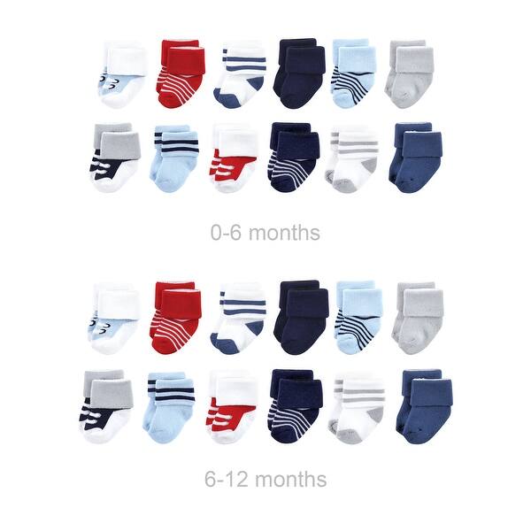 slide 1 of 1, Luvable Friends Infant Boy Grow with Me Cotton Terry Socks, Red Navy Sneakers, 0-6 and 6-12 Months - Red Navy Sneakers 24-Pack 0-6 and 6-12 Months - Red Navy Sneakers 24-Pack