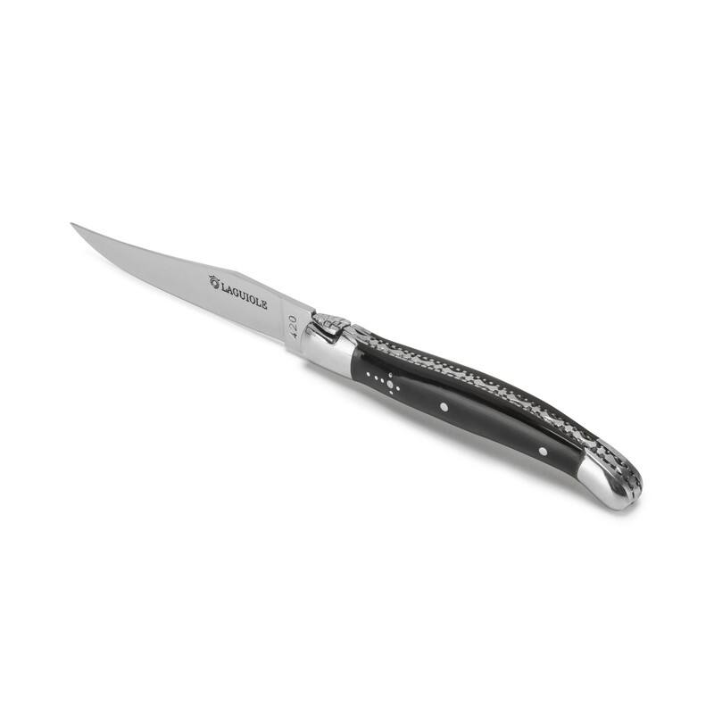 AU NAIN Laguiole Steak Knives with Black Horn Handles, Set of 4