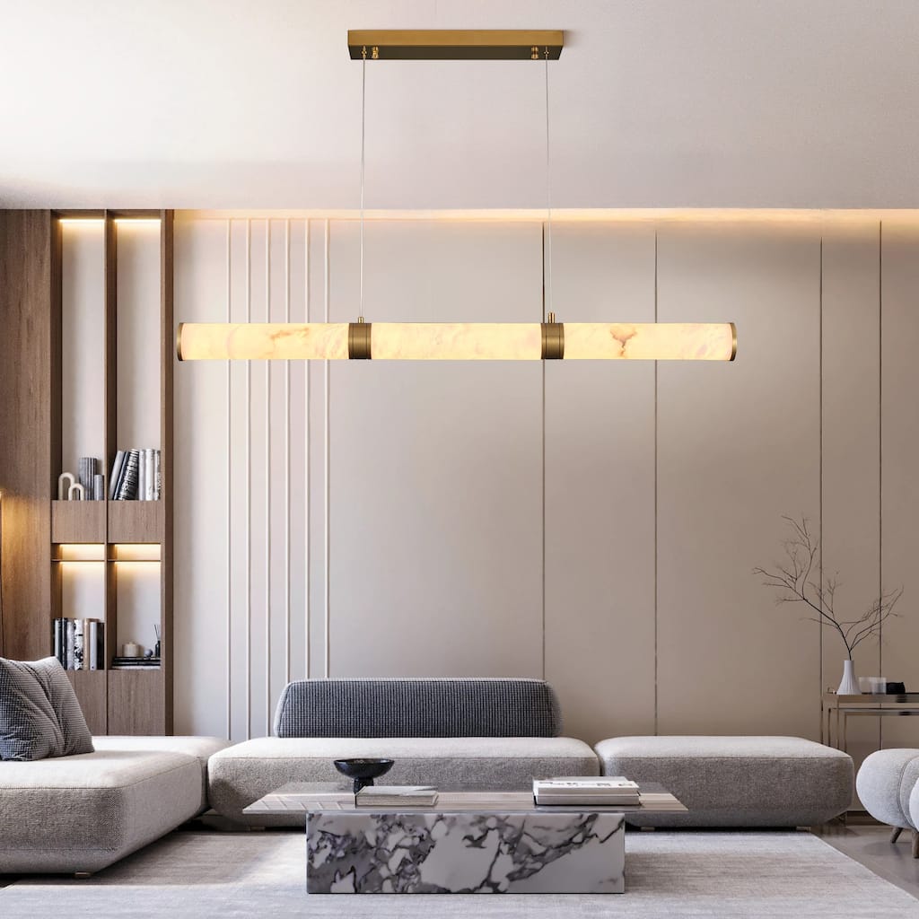 KAYLA L47.2in Alabaster Chandelier，Brass LED Chandeliers - 47.2in