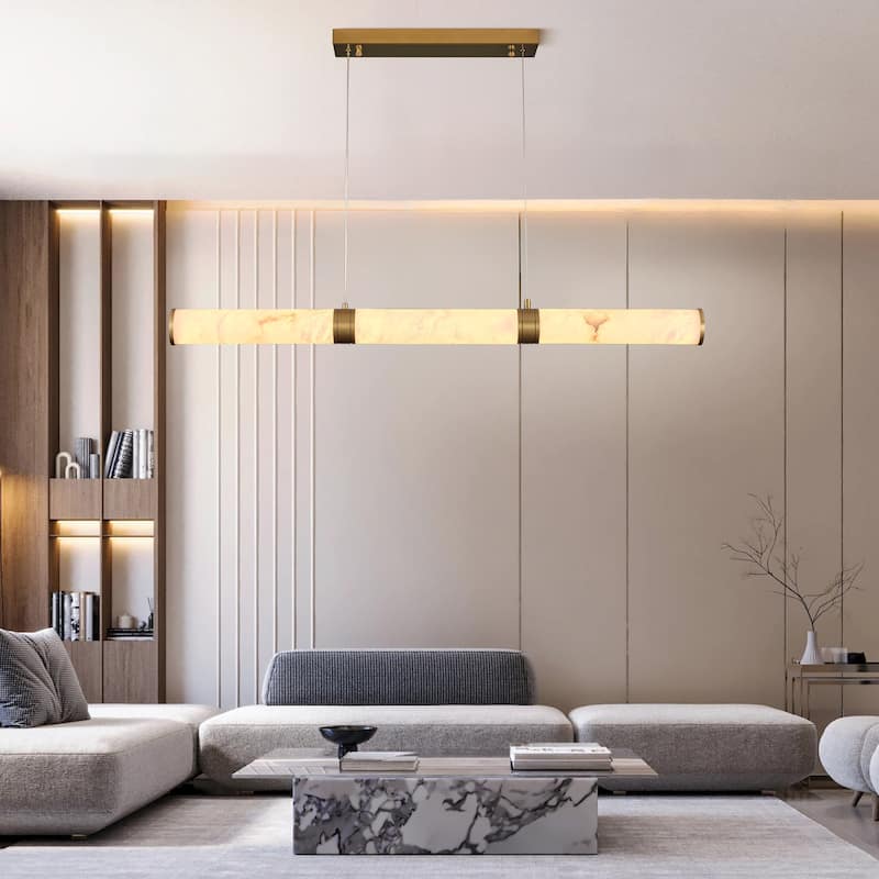 KAYLA L47.2in Alabaster Chandelier,Brass LED Chandeliers - 47.2in