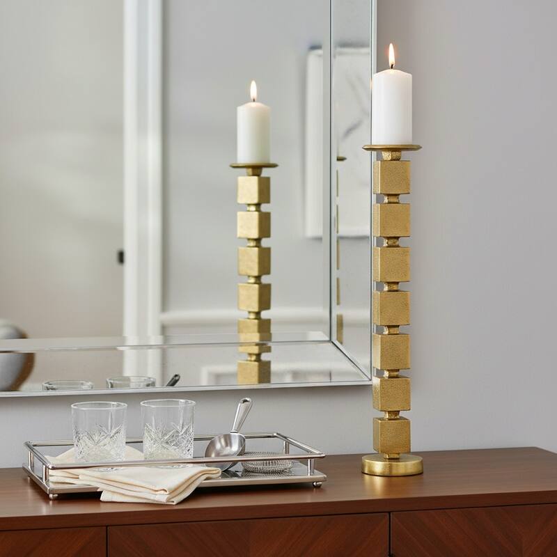 Metal Stacked Cubes Pillar Candle Holder - Gold, 24 in. - Gold/ Metallic - 24.0"