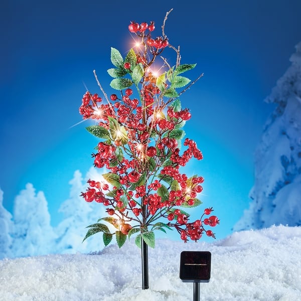 Artificial Solar Holly Berry Decorative Garden Stake Red 22.250 x 4