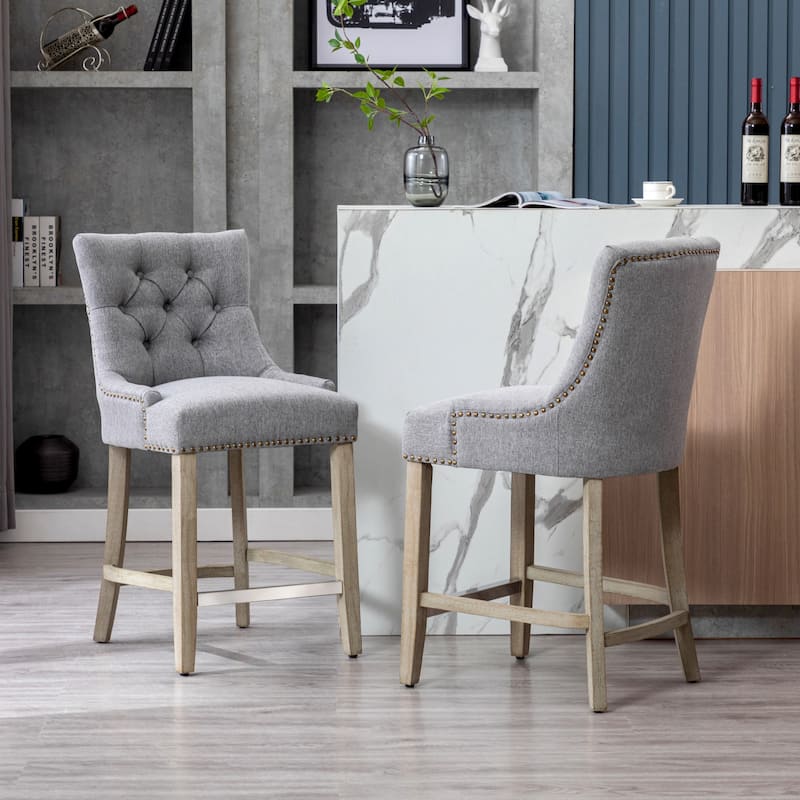 Carter 24" Linen Fabric Tufted Upholstered Counter Stool (Set of 2) - N/A