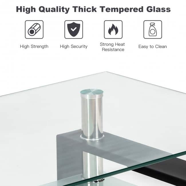 Rectangle Glass Coffee Table with Metal Legs for Living Room - 39" x 23.5" x 17.5"