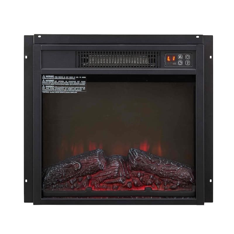 Inset Electric Fireplace 18 Inch 1400 Watt Black Glass Panel with Remote Controls